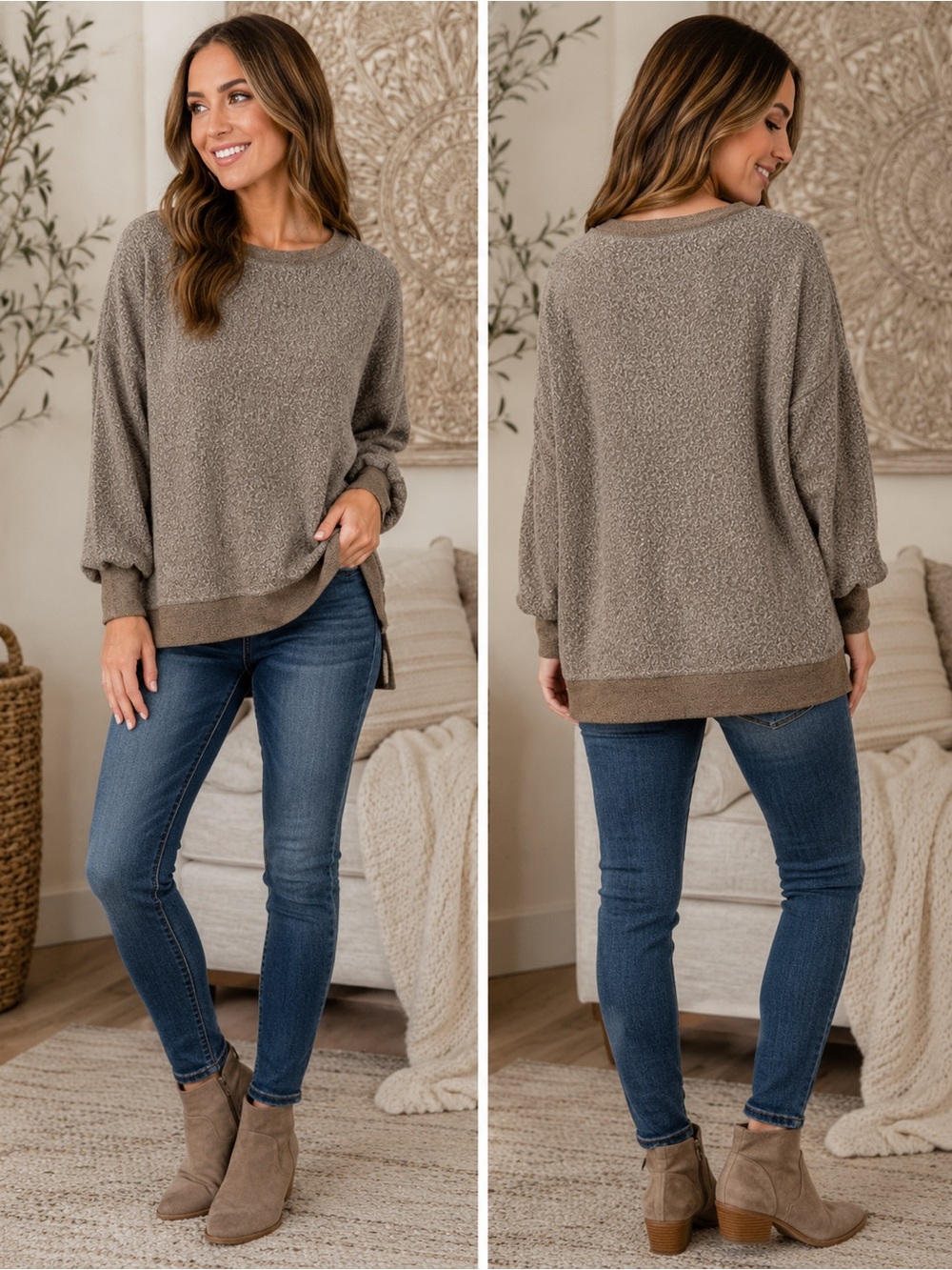 STORY Cherish Sweater Women’s Small Oversized Fuzzy Textured Knit Boho Sweater